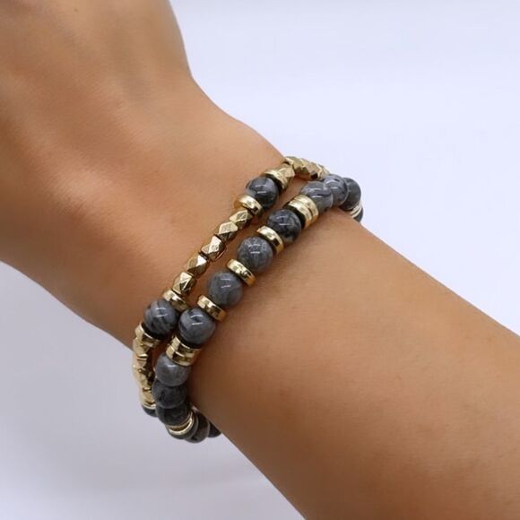 NWT Wool + Pepper Co. Gray & Gold Bracelets Stack - Picture 2 of 4